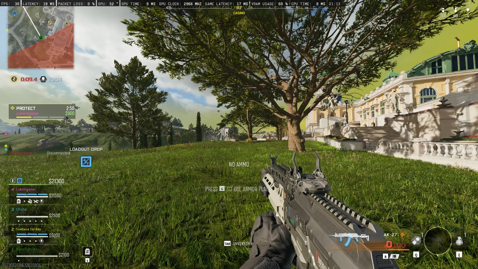 Clean Call of Duty gameplay as captured by OBS with RageByte stream proof enabled