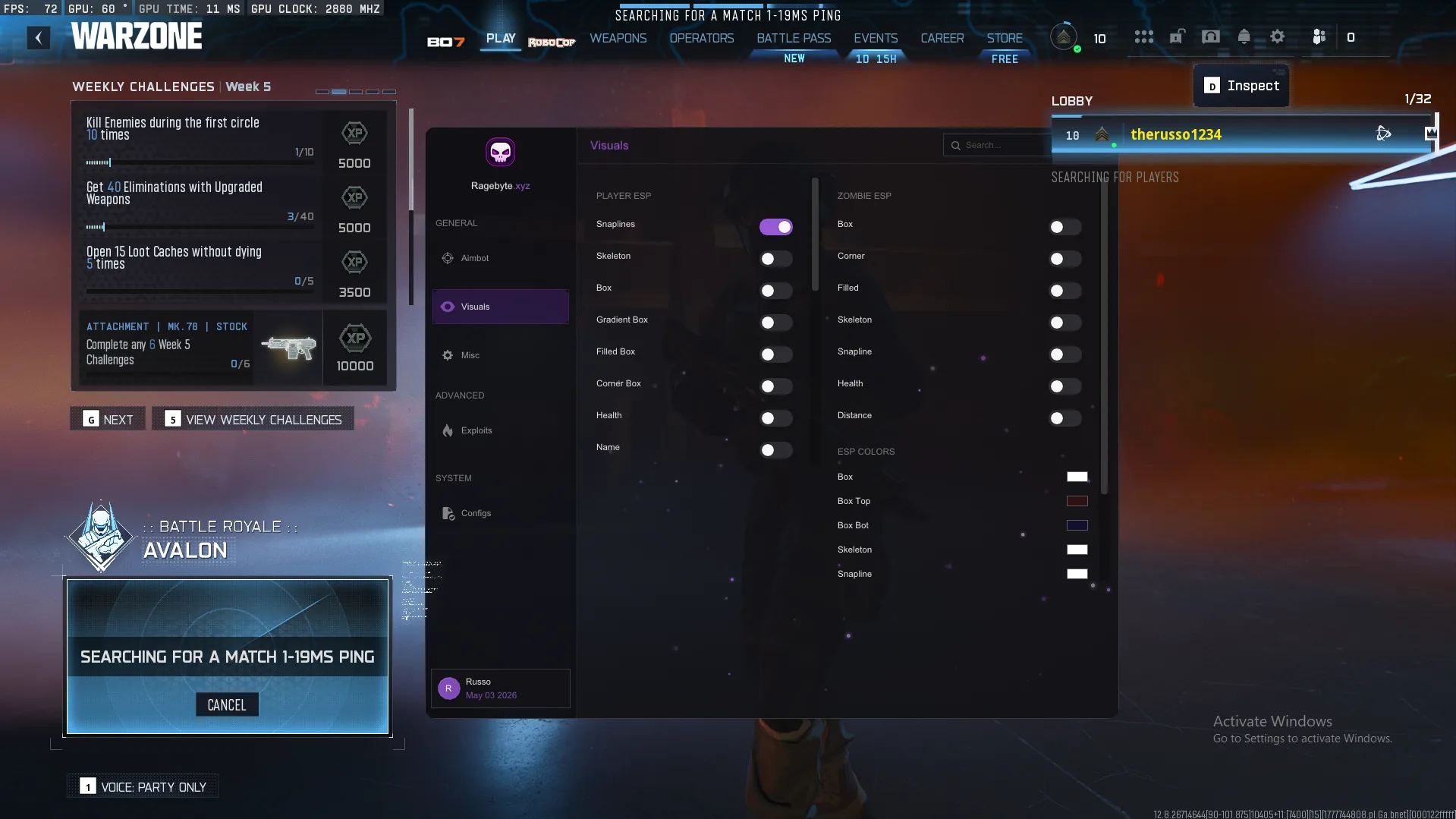 RageByte Call of Duty visuals menu preview